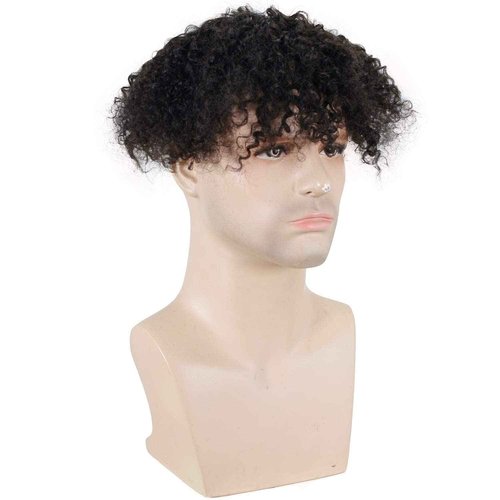 Dreambeauty Men's Toupee 100% Remy Human Hair Natural Black Color Curly Toupee for Men Thin Skin Mono Net with PU around Hair Replacement System Hairpieces for Men (10x8 Inch)
