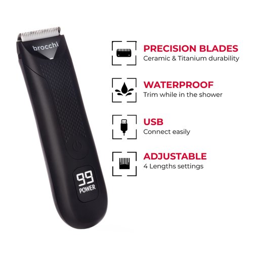 Brocchi Cutting Edge USB Waterproof Face & Body Hair Trimmer - Electric Razor for Men - Beard & Nose Hair Trimmer - Waterproof Hair Clippers - USB Charger (3x Blades)