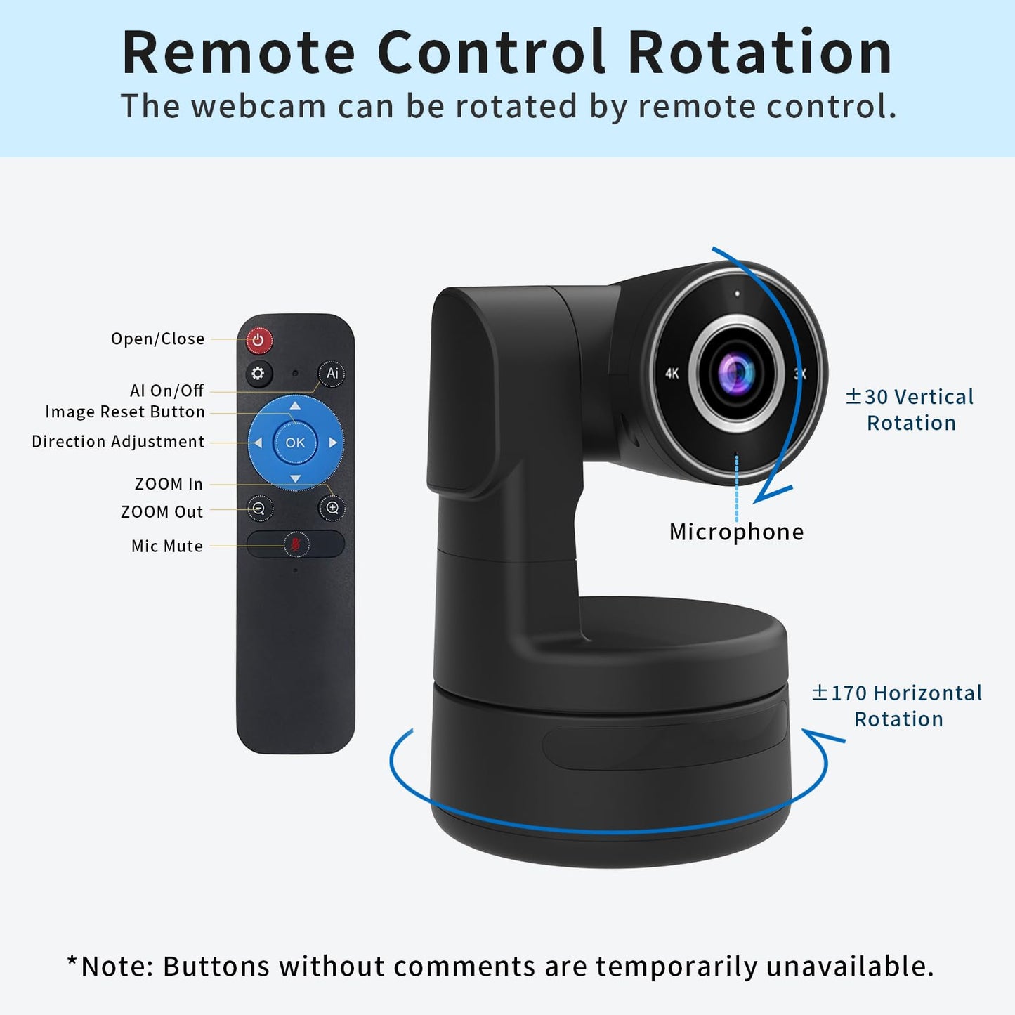 ADKIDO Tiny 4K PTZ Webcam HDR ½.8" Sensor Auto-Frame Gesture Control Built-in Pickup Support USB Audio and Video Output for Online Meetings, Online Chats, Online Classes, Live Streaming, etc.