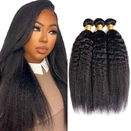 28 30 32 inch Brazilian Kinky Straight Bundles Human Hair #1B Yaki Bundles Natural Black Straight Human Hair Bundle