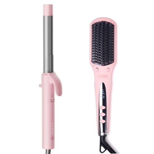 Rotating Curling Iron for Beach Waves + TYMO Ionic Hair Straightener Brush