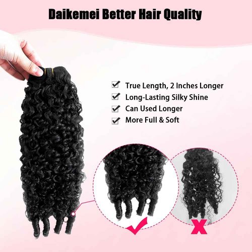 Daikemei Burmese Curly Bundles Human Hair 16 18 20 Inches 3C4A Water Wave Quick Weave with Spiral Curly End 100% Unprocessed Kinky Curly Human Bundles in Hair Extensions Natural Black