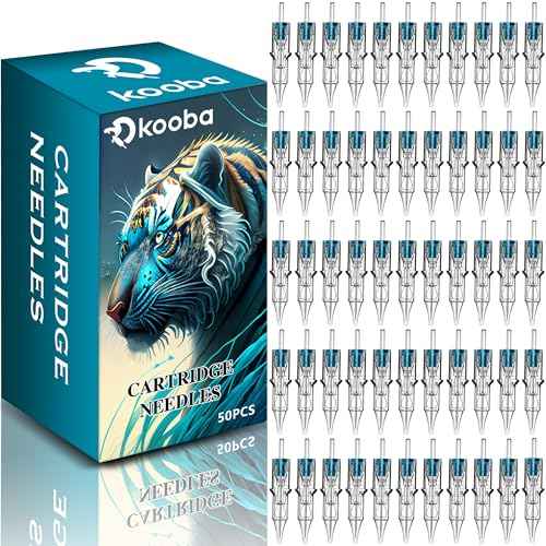 50 Pcs Disposable Tattoo Cartridge Needles #10 Bugpin Assorted Mixed Size Round Liner - 10 Pcs each of 3RL 5RL 7RL 9RL 11RL with Membrane Safety Cartridges for Rotating Tattoo Pen Machine Gun