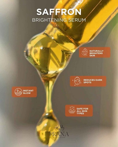 PRANA Saffron Brightening Vitamin C Face Serum – Ayurvedic Skincare with Pure Blue Lotus, Vetiver & Sandalwood – Hydrating Anti-Aging Serum for Even Skin Tone, Dark Spots & Radiant Glow (30ml)