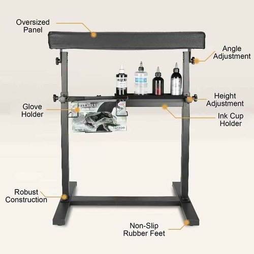 WZPB Tattoo Armrest Stand, Tattoo Arm Rest Stand Adjustable, Tiltable Thickened Black Leather Cushion, Stable Four Corner Base, Portable Tattoo Armrest for Studio Salon Tattoo XL