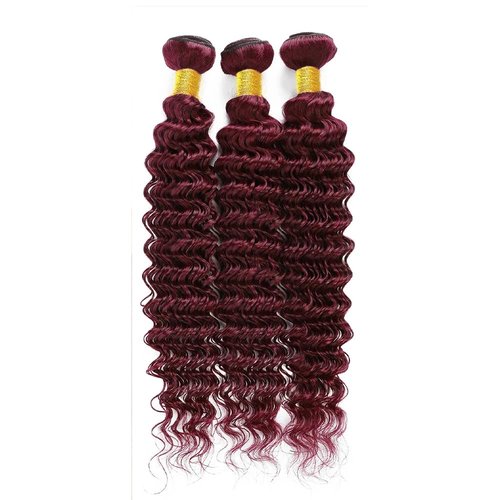 FuivJuix #99J Burgundy Bundles Deep Wave Bundles Human Hair 26 28 30 Inch Brazilian Virgin Hair Wine Red Deep Wave Bundles Human Hair Extensions 3 Bundle 50 Gram Per Bundle