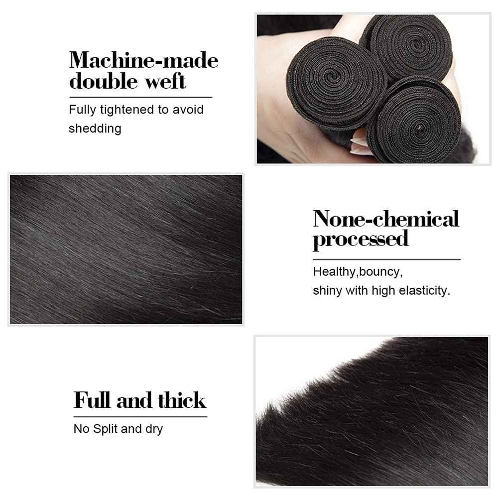 Human Hair Bundles Black Straight Bundles Human Hair 18 20 22 Inch Peruvian Virgin Mixed Length 1B Straight Bundle Hair Extensions