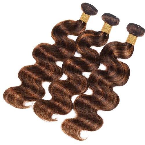 Dokksiiia Brown Ombre Bundles Human Hair P4/30 Dark/Light Brown 2-Tone Blend Highlight Body Wave Bundles Unprocessed Brazilian Virgin Hair Extensions 16 18 20 Inch for Fair to Tan Skin