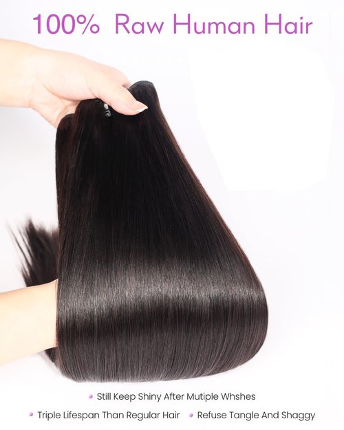 Arabella 15A Raw Straight Bundles Human Hair Natural Black Hair Bundles 100% Raw Vietnamese Human Hair,Three Times the Lifespan 20 Inch