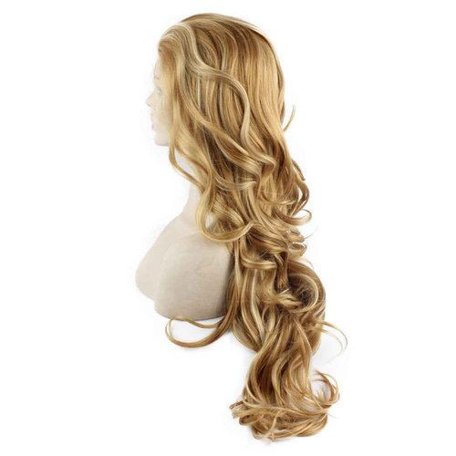 MX angel Long Wavy Celebrity Natural Hair Line Synthetic Lace Front Blond Wig