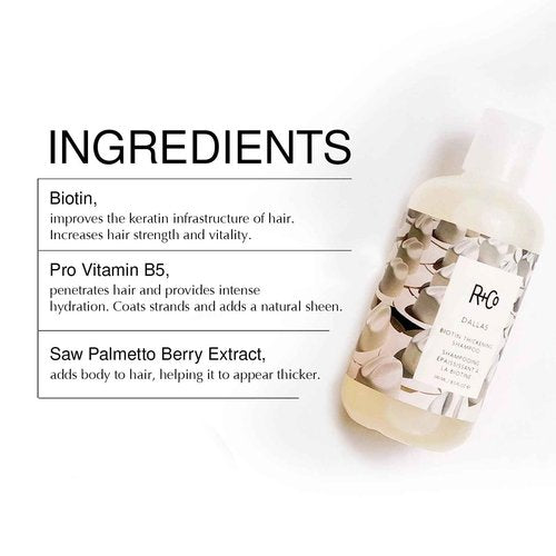 R+Co Dallas Biotin Thickening Shampoo & Conditioner Set + Deluxe Sample (0.5oz) | Adds Volume, Strength & Fullness | Sulfate-Free, Vegan + Cruelty-Free | 8.5oz (Pack of 2)