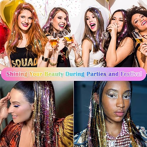 6000 Strands Hair Tinsel Kit in 20 Colors, Glitter Tinsel Hair Extensions Kit Heat-resistant, Fairy Hair Tinsel Tool for Shiny Hair Extension, Women Girls Hair Accessories at Party