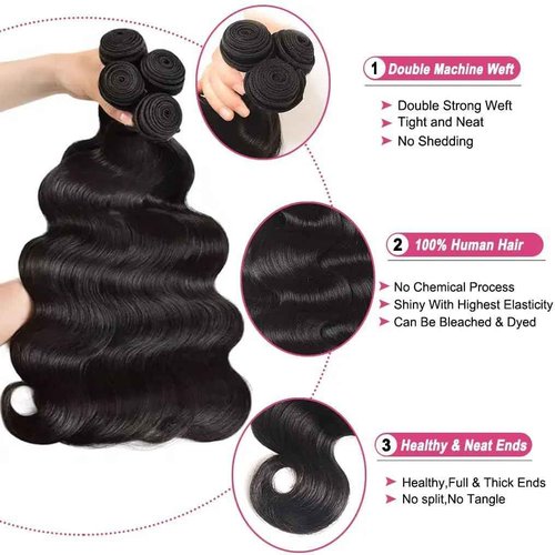 SIIKAP 10A Brazilian Human Hair Bundles Body Wave 3 Bundles with Lace Closure 4x4 Free Part Unprocessed Body Wave Human Hair Bundles with Closure (20 22 24+18) Natural Color