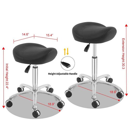 MWOSEN Saddle Stool Rolling Swivel Height Adjustable with Wheels. Saddle Chair Salon, Spa, Tattoo, Pedicure, Massage -Esthetician Chair(Black)