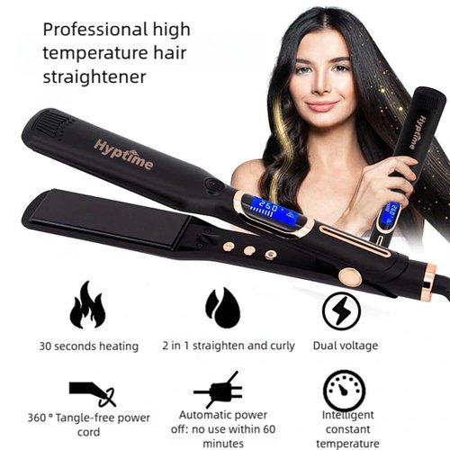 Hyptime Titanium Flat Iron Straightener Digital Display to Accurately Control Temperature, 1 Inch for Thick & Curly Hairs Professional, Dual Voltage 500°F Fast Heating for Black Hair Friendly