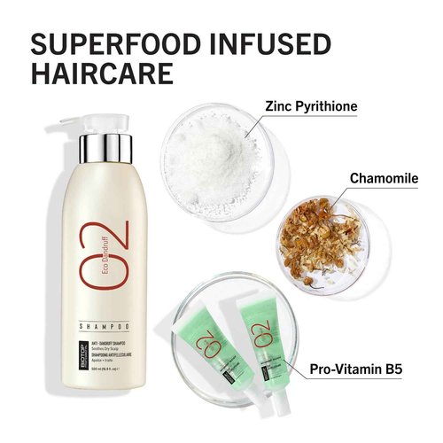 Biotop Professional 02 Eco Dandruff Shampoo - Dry Scalp Treatment & Hydrating Shampoo with Pro Vitamin B5, Zinc Pyrithione & Chamomile - Reduces Irritation and Prevents Future Dandruff (16.9oz)