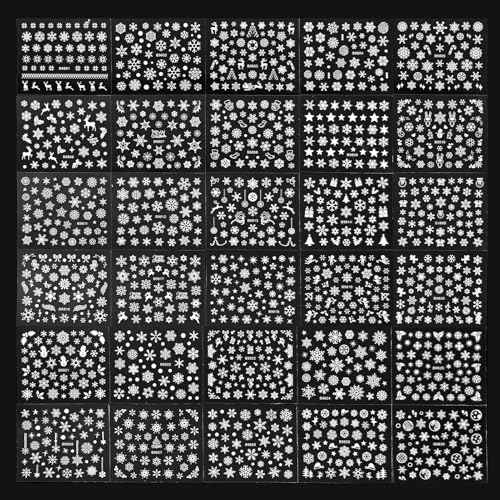 30 Sheets Winter/Christmas Nail Stickers, White Snowman Santa Elk Designs - DIY Nail Art Decals