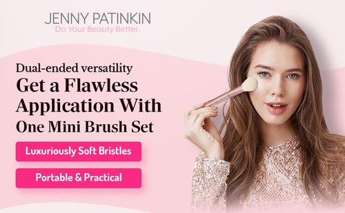 Jenny Patinkin Luxury Sustainable Mini Dual-Ended Makeup Brush Set, 4 Piece Professional & Travel Makeup Brushes with Case, Vegan, Cruelty-Free Brush Kit for Face and Eyes, Eco Friendly, On-The-Go Use