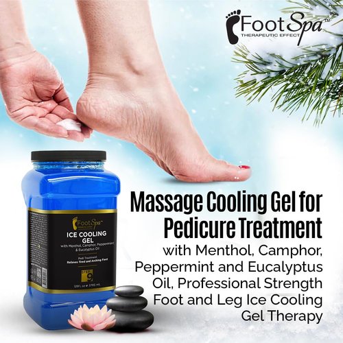 Foot SPA - Massage Cooling Gel for Pedicure Treatment with Menthol, Camphor, Peppermint and Eucalyptus Oil, Professional Strength Foot and Leg Ice Cooling Gel Therapy