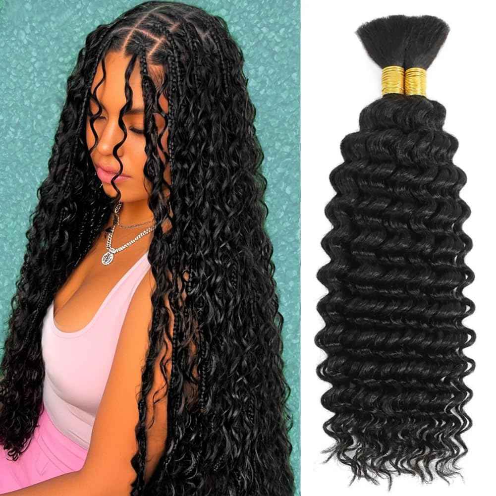 Human Braiding Hair for Boho Braids 22 Inch Curly Deep Wave Bulk Human Hair for Braiding 100% Human Hair for Braiding Hair Wet and Wavy Boho Knotless Braids Hair No Weft 2 Bundles/Pack
