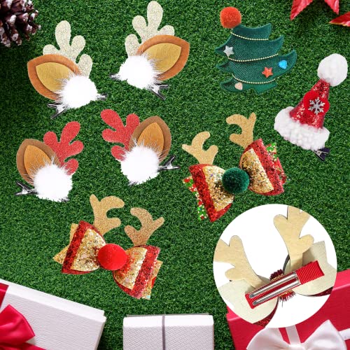 8Pcs Christmas Hair Clips Cute Decorative Christmas Hair Accessories Antlers Headdress Hairpin Christmas Tree Hat Hair Bows for Girls Women Kids Gifts