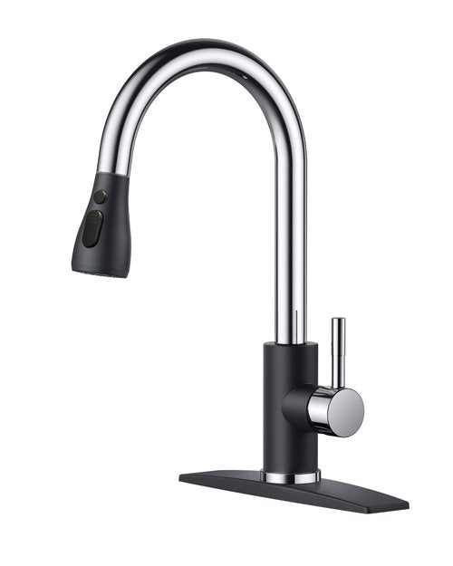 FORIOUS Kitchen Faucets with Pull Down Sprayer, High Arc Single Handle Classic Stainless Steel Sink Faucet 1 or 3 Hole, Suitable for Farmhouse Camper Laundry Rv Bar, Black Chrome