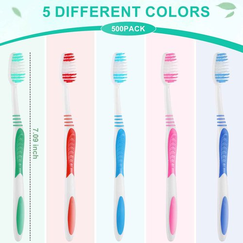 Tioncy 500 Pack Bulk Toothbrushes Individually Wrapped Pack with Covers Colorful Tooth Brushes Medium Disposable Soft Bristles Adult Manual Toothbrush for Travel Hotel Packages Relief Donations