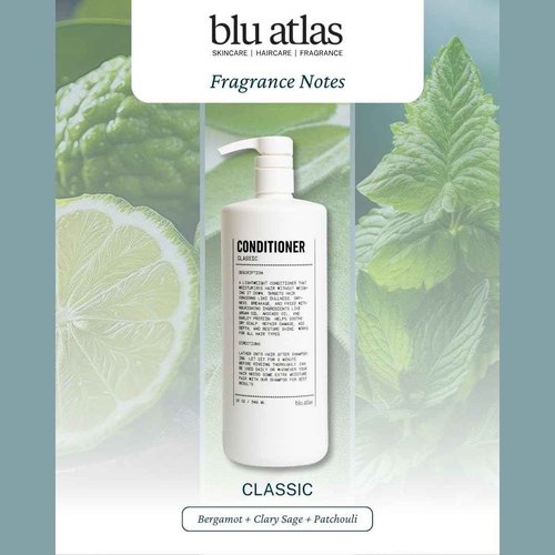 Blu Atlas Men's Natural Conditioner – Organic, Sulfate-Free, Paraben-Free – Deep Moisturizing & Scalp Soothing – Classic Scent (Bergamot, Sage, Patchouli) – Made in America – 32 oz