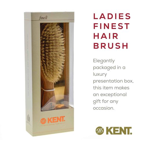Kent LC4 Finest Detangler Brush, Cherrywood Oval Hairbrush with Boar Bristles for Medium to Thick Hair of All Lengths, Salon-Style Straightening Tool