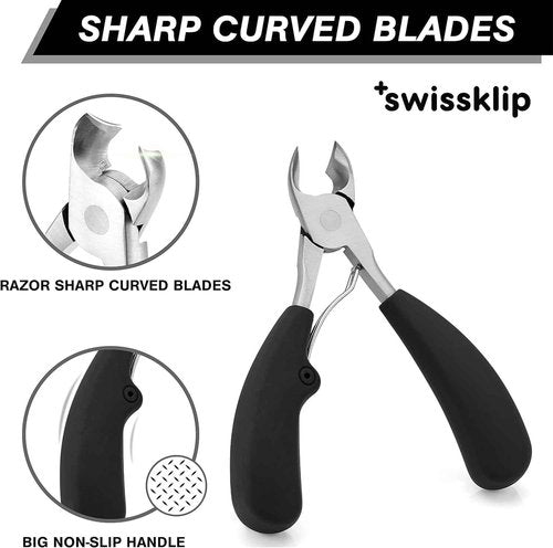 Swissklip Nail Care Bundle I Heavy Duty Toenail Clippers for Seniors Thick Toenails I Medi-Care Toenail Stick I Natural Solution for Healthy Nails I 360 Nail Clipper