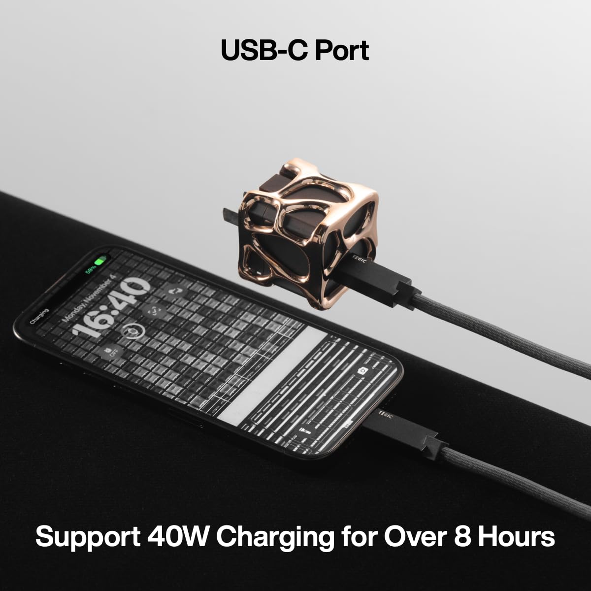 Angry Miao Emptiness USB C Charger Block 40W, GaN Portable Charger Fast Charging for iPhone 15/15 Plus/15 Pro/15 Pro Max, 14/13 Series, iPad, Galaxy, Andriod, Pixel(Cable Not Included),Silver