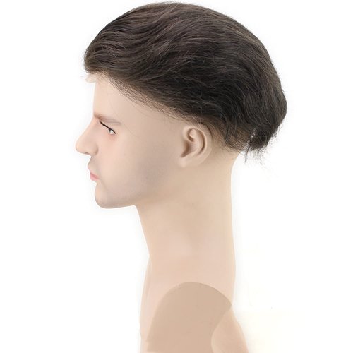 Voloria Men Hairpiece Real French Lace Human Hair Replacement for Men Wig Thin Skin Men's Toupee #4 brown Color