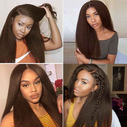 FuivJuix #4 Brown Bundles Yaki Straight Bundles Human Hair 34 34 34 Inch Brazilian Virgin Hair Chocolate Kinky Straight Bundles Human Hair Extensions 3 Bundle 50 Gram Per Bundle