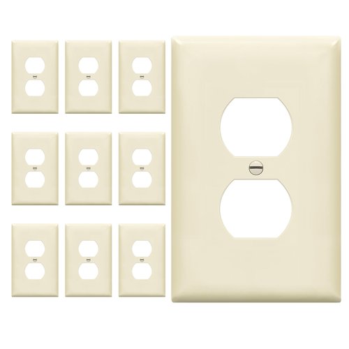 ENERLITES Duplex Receptacle Outlet Wall Plate, Gloss Finish, Midway Size 1-Gang 4.88" x 3.11", Unbreakable Polycarbonate Thermoplastic, UL Listed, 8821M-LA-10PCS, Light Almond, 10 Pack