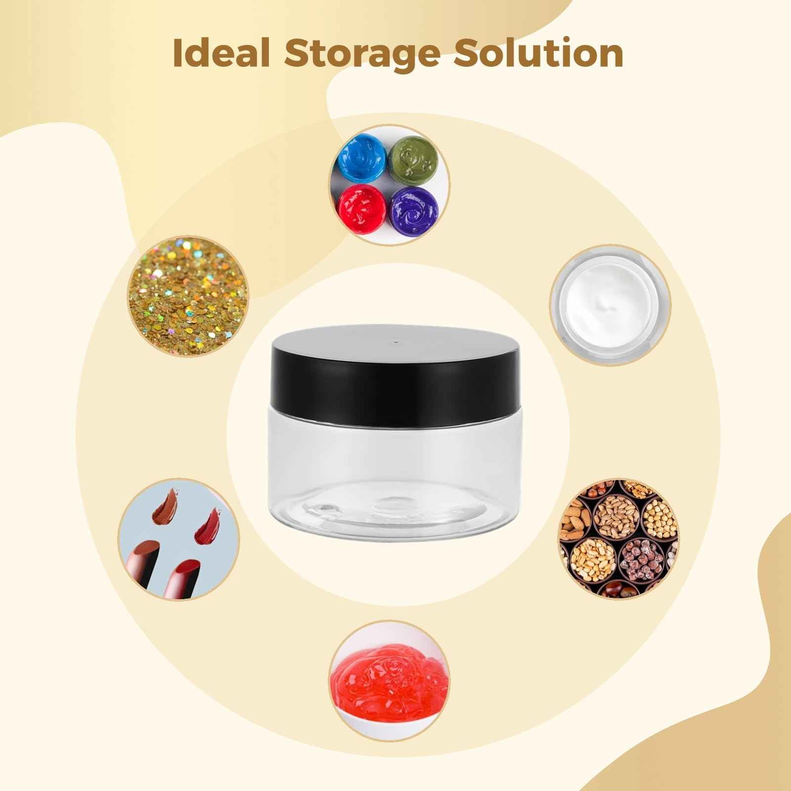 150 Pack 1 Oz Plastic Container Jar with Lids - Mini Small Round Clear Cosmetic Jars and Labels BPA Free for Lotion, Cream, Ointments, Samples, Makeup, Travel Storage