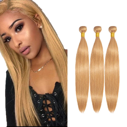 #27 Blonde Bundles Human Hair Straight Bundles 18 20 22 Inch Honey Blonde Straight Bundle Human Hair Extensions Unproceesed Virgin Hair 50 Gram Per Bundle 3 Bundle for Black Women