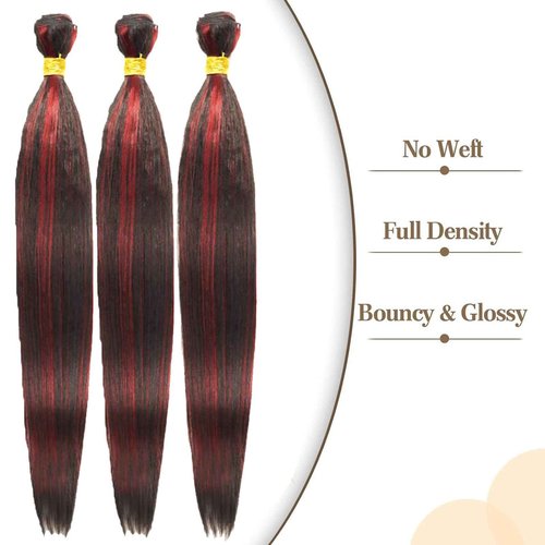 Habiliana Bundles Human Hair 16 18 20 Inch Straight Burgundy T1B/99J Human Hair Bundles 11A Unprocessed Brazilian Virgin Quick Weave Hair Extensions for Black Women