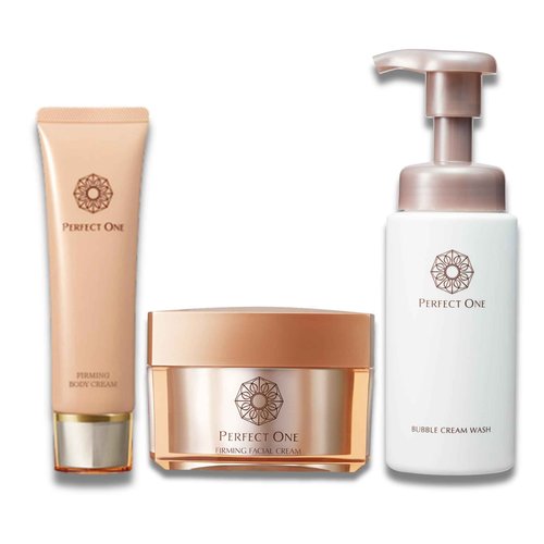 PERFECT ONE Japanese Skincare Trio: Niacinamide, Collagen & Hyaluronic Acid Set - Firming Facial Cream, Firming Body Cream & Bubble Cream Wash for Hydration and Nourishment