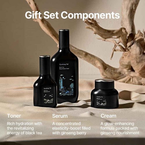 [PKY] Pyunkang Yul Black Tea Line Gift Box Set, Deep Nurishment for Anti-aging, Rich Moisture Toner, Revitalizing Serum & Condensed Nourishing Cream, Zero-Irritation, Korean Skincare (3-item set)