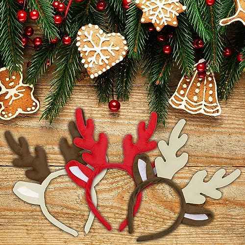 3 Pieces Antlers Headband Christmas Reindeer Hairband Deer Constume Headwear for Girls Boys Women Men Christmas Party Favors