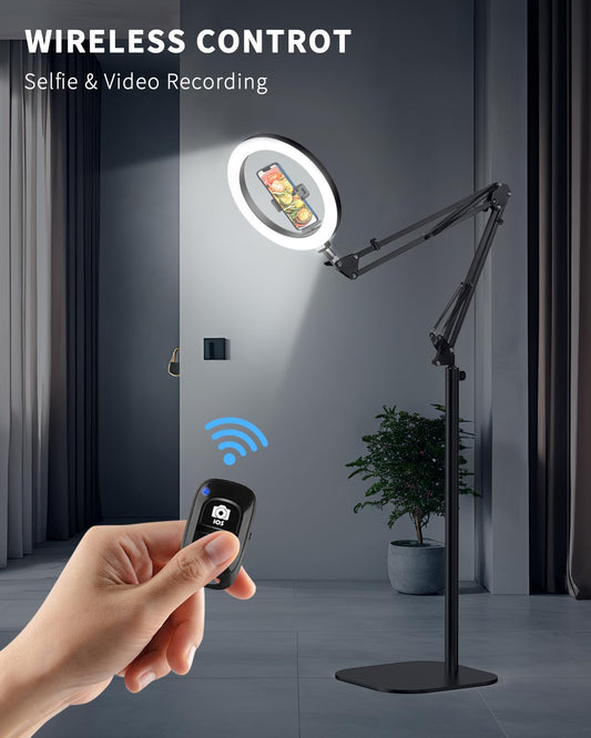 10" Ring Light Tripod for iPhone Overhead Phone Mount Holder, Flexible Ring Light with Stand - LED CRI >95 & Adjustable 70" Height, Phone Stand for Recording Video Camera Selfie Vlog TikTok YouTube