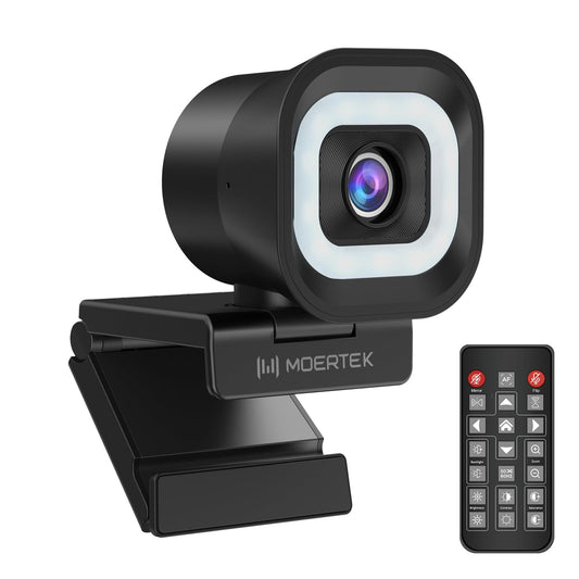 4K Webcam with 5-Level LED Light, 12MP Camera, USB Webcam with Dual Noise-canceling Microphones, PDAF Fast Auto Focus, Remote Control, 360° Rotation, Perfect for Live streaming, Online Meeting