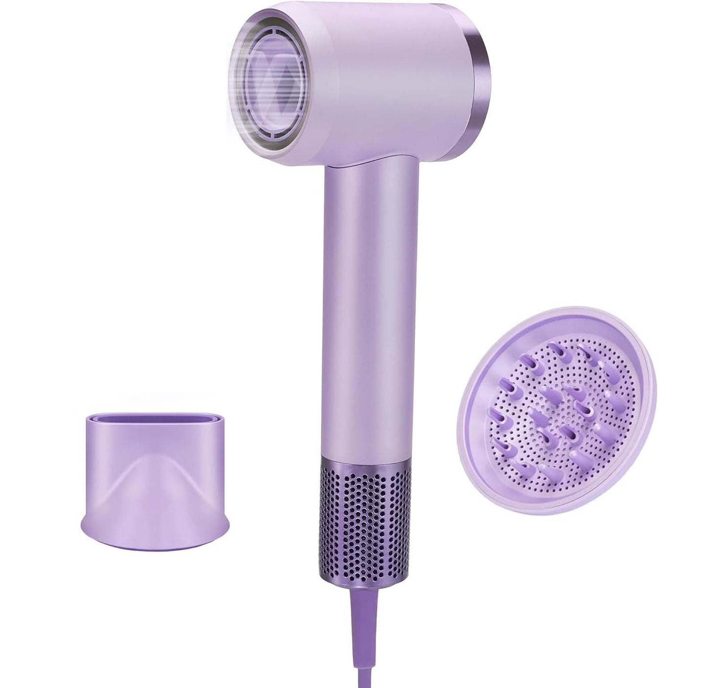 Professional Ionic Hair Dryer, 150000 RPM High-Speed Brushless Motor, Negative Ionic, Thermo Control, with Magnetic Diffuser and Nozzle Gift Box Packaging for Christmas (Purple)