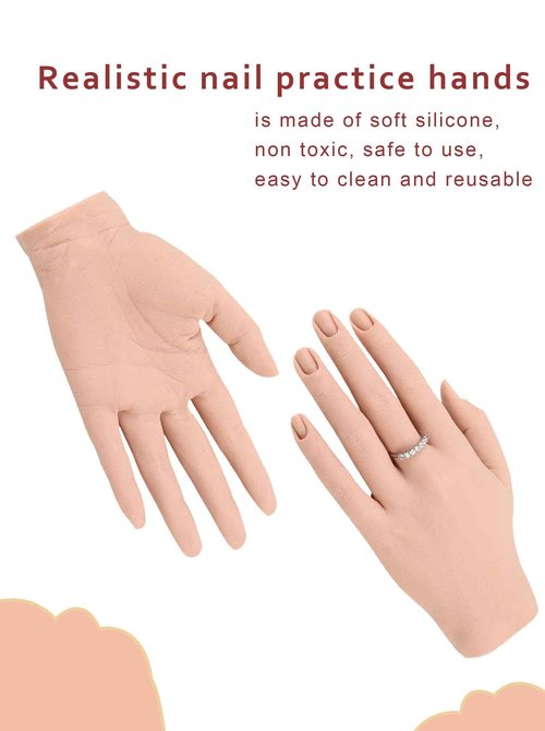 Silicone Practice Hand for Acrylic Nails with Stand Bracket, Flexible Bendable Nail Training Hand Technician Manicure Supply, Reusable Mannequin Hands for Nails Practice(Right Hand,Ivory White)