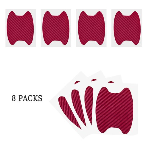 Blilo 8PCS Car Door Handle Sticker, Carbon Fiber Anti-Scratches, Universal Fit, Wine Red