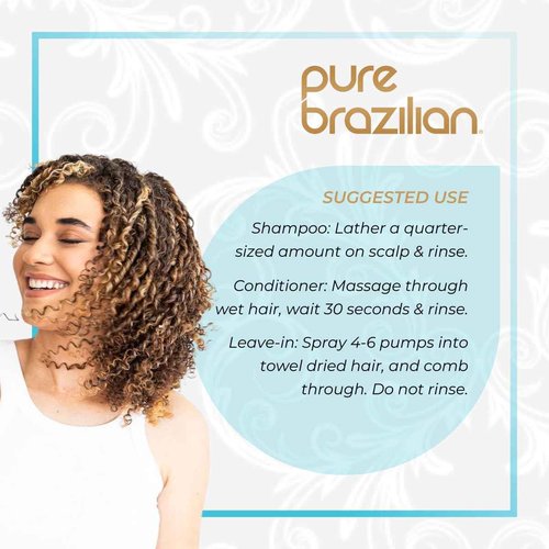 Pure Brazilian 3-Piece Daily Essentials Kit: Anti-Frizz Shampoo, Conditioner & Miracle Leave-In Conditioner with Keratin, Cocoa Butter & Bulgarian Rose Wate
