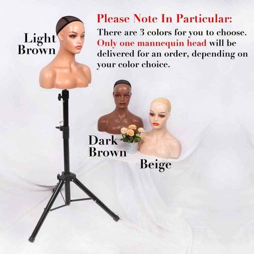 Realistic Female Mannequin Head with Shoulders for Display - Manikin Head with Shoulder for Wig/Jewelry/Makeup/Hat/Sunglass Display (Dark Brown)