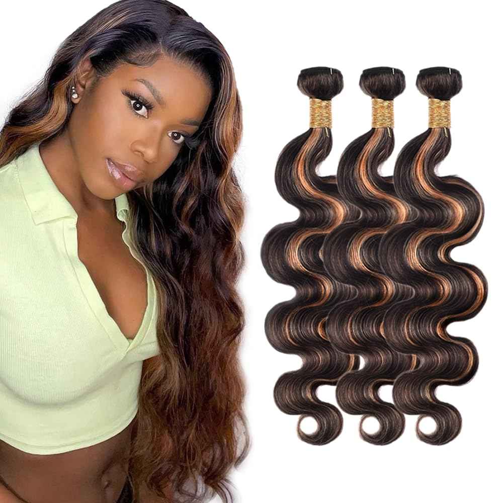 26 28 30 Inch Brown Human Hair Bundles Highlight Body Wave Bundles Ombre Human Hair Bundles 8A Brazilian Unprocessed Virgin Hair 3 Bundles P1B/30 Body Wave Human Hair Bundles