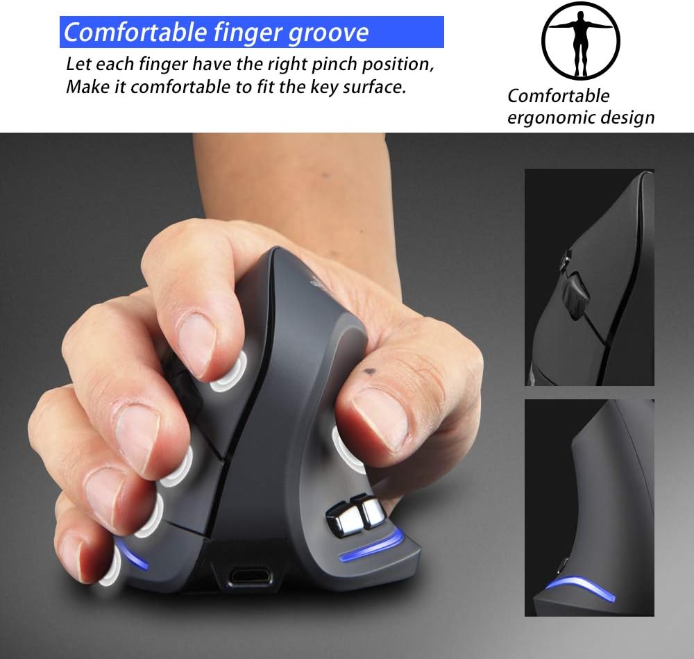 zelotes Optical Wireless Mouse,Rechargeable,2400DPI,Ergonomic Design Reduces Muscle Strain,USB Vertical Ergonomic Mouse,Cordless Portable Mouse for PC,Mac,Laptop