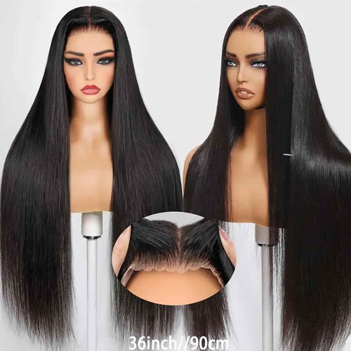 URUNIK 5x5 HD Lace Closure Wigs Human Hair 250 Density Wear and Go Glueless Wigs Human Hair for Women Pre Plucked Pre Cut with Baby Hair Bleached Knots Ready to Wear Black Straight Wig